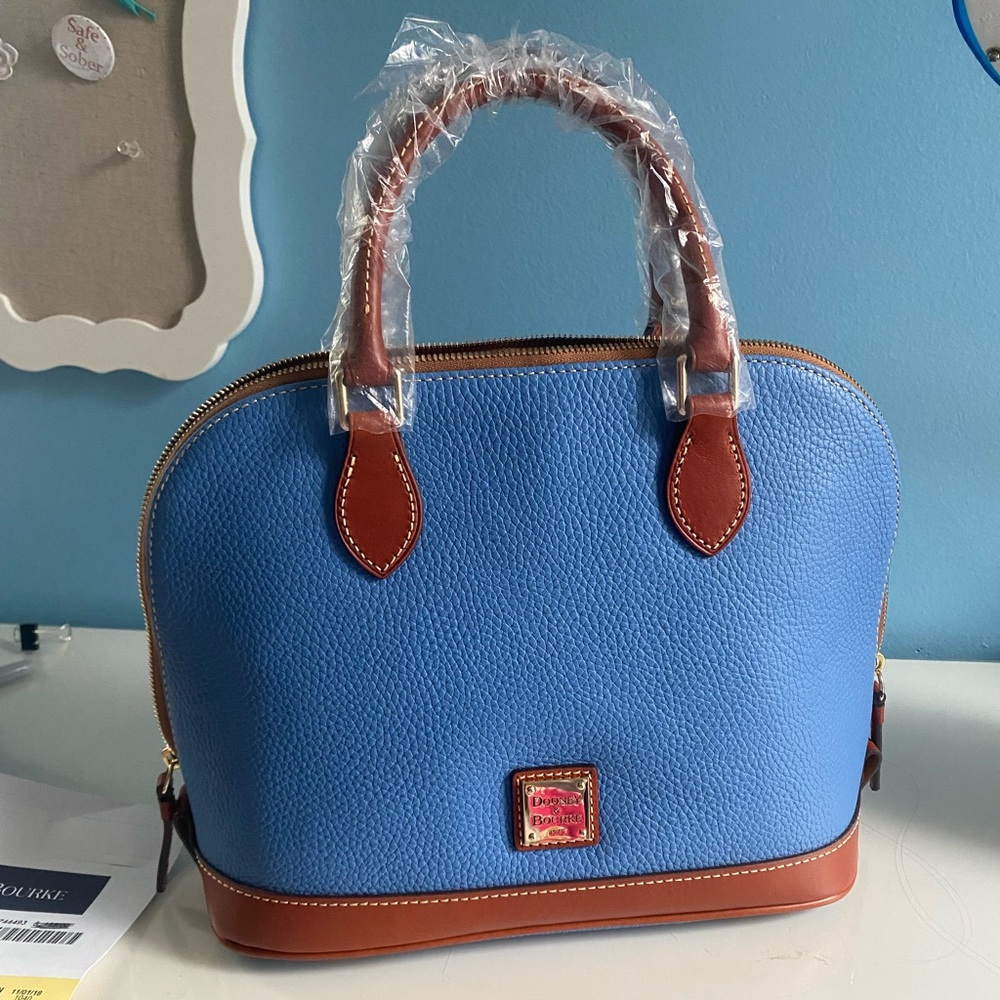 Dooney & Bourke Pebble Grain Zip Zip Satchel in Azure Blue 🤍 BRAND NEW🤍